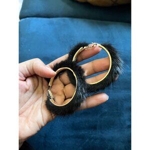 Large Big Black hoops fur Pierced chunky Pageant Earrings